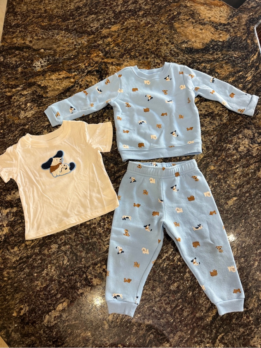 Garanimals Blue Puppy Print 3-Piece Pajama Set with Cream Tee 12 months